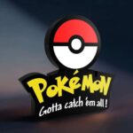 Pokémon lampe LED 3D, création lumineuse artistique inspirée de l'univers Pokémon, idéale pour décoration et collection, avec slogan "Gotta catch 'em all!".