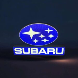 Subaru logo en lampe LED lumineuse, création 3D, signalétique lumineuse pour décoration intérieure ou extérieure, fabriquée par Infinity 3D Print, spécialiste en créations lumineuses 3D.