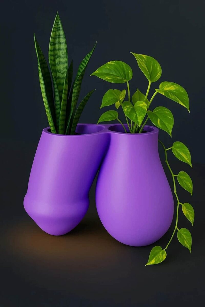 Vases lumineux 3D en silicone avec plantes vertes, lampes LED colorées, décoration intérieure moderne, créations lumineuses uniques, design innovant pour maison et bureau.