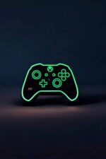 Guirlande LED en forme de manette de jeu vidéo illuminée en vert, décoration lumineuse pour chambre ou gaming, accessoire original, création lumineuse en 3D.