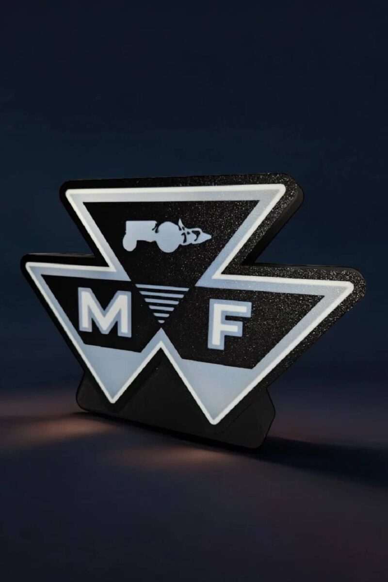 Lampe LED 3D avec logo M.F. lumineux, design personnalisé en impression 3D pour décoration intérieure ou extérieure. Émet une lumière blanche brillante, idéal pour créer une ambiance moderne et originale.
