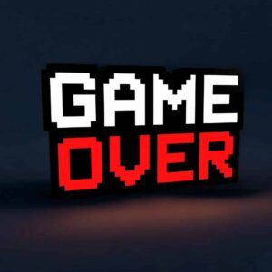 Pixel art panneau lumineux LED "Game Over" 3D, lampe d'ambiance rétro scolaire, décoration lumineuse pour gamers et fans de jeux vidéo, éclairage programmable en couleurs.