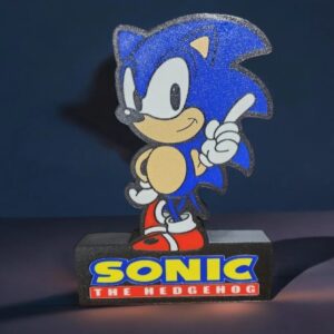 Sonic la Tortue en 3D imprimée en résine avec LED, création lumineuse colorée, décor unique, design innovant, parfait pour collection ou décoration intérieure.