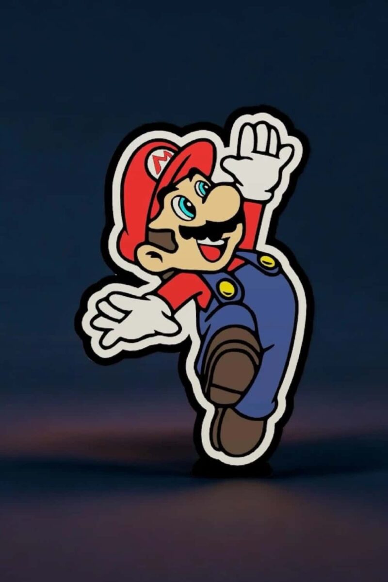Super héros Mario en sticker lumineux 3D avec LED, idéal pour la décoration intérieure et gaming, illustrant le personnage emblématique dans un style coloré et amusant.