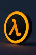 Lampe LED lumineuse 3D avec logo jaune et fond noir, créé par Infinity 3D Print, idéale pour décoration intérieure, ambiance moderne et design innovant.