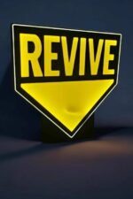 REVIVE lampe LED lumineuse 3D avec logo, création innovante et design moderne, idéale pour décoration d’intérieur ou ambiance personnalisée, fabrication artistique en impression 3D.