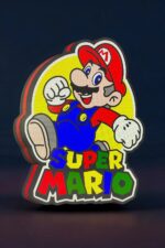 Colorful Super Mario LED lamp, illuminated decoration for gaming fans, vibrant 3D printed light featuring classic Nintendo character, perfect for bedroom decor or gaming room ambiance.