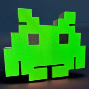 Lampe 3D LED Neon Vert en forme de créature pixelisée, idéale pour une décoration lumineuse originale et moderne. Parfaite pour illuminer votre espace avec style.