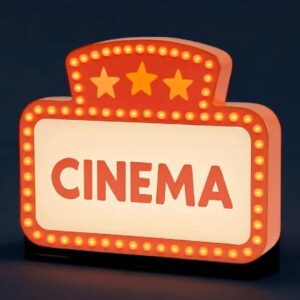 LED lumineuse cinéma inspirée d'un panneau rétro, décoration moderne pour salle de cinéma ou espace détente, faite en impression 3D.