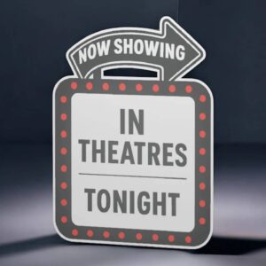 NowShowing LED lampe 3D lumineuse, motif panneau cinéma vintage avec texte "In Theatres Tonight", décoration originale pour salle de projection ou cinéma maison.