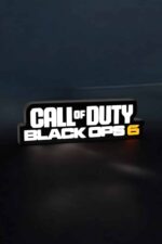 Logo LED décoratif Call of Duty Black Ops 6 lumineux, parfait pour gamers et collectionneurs, avec éclairage moderne et design 3D pour une ambiance gaming immersive.