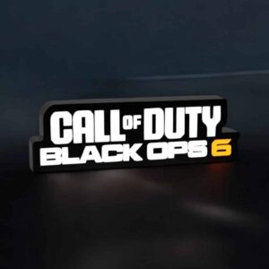 Logo LED décoratif Call of Duty Black Ops 6 lumineux, parfait pour gamers et collectionneurs, avec éclairage moderne et design 3D pour une ambiance gaming immersive.