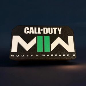 Étiquette LED 3D Call of Duty Modern Warfare II, création lumineuse imprimée en 3D, design personnalisé avec logo, idéale pour décoration gaming ou collection gaming.