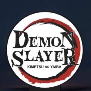 Démon Slayer logo LED lampe design lumineuse 3D pour décoration intérieure et fans d'anime, inspirée de la série Kimetsu no Yaiba, idéale pour une ambiance chaleureuse.