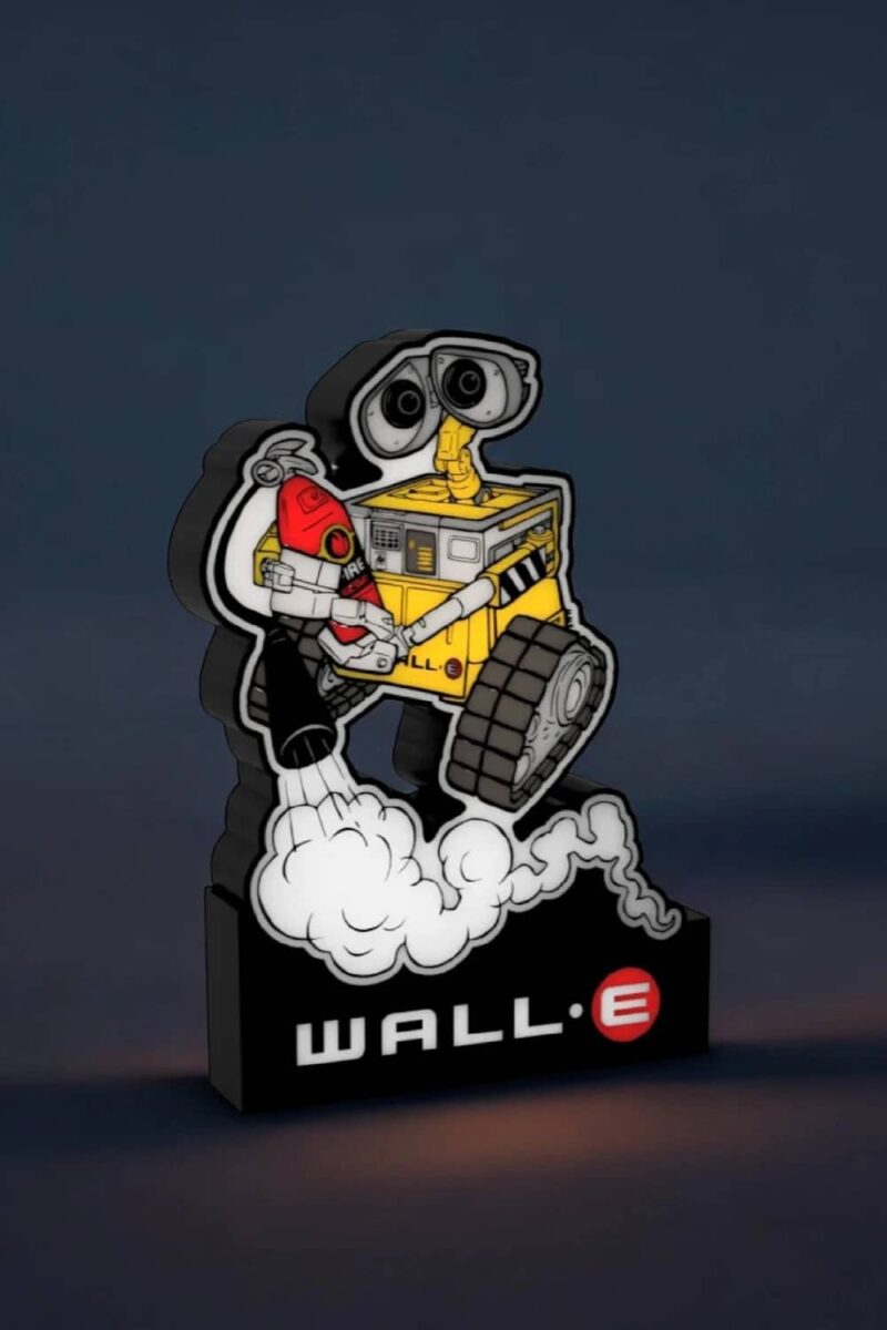 Robot lumineux 3D avec base WALL- E, décoration LED colorée, création artistique lumineuse, figurine WALL-E 3D, design original pour décoration intérieure.