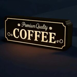 Lumineuse enseigne en bois avec inscription "Coffee" et design vintage, écran LED intégré, parfaite décoration pour café ou intérieur cosy, création artisanale 3D.