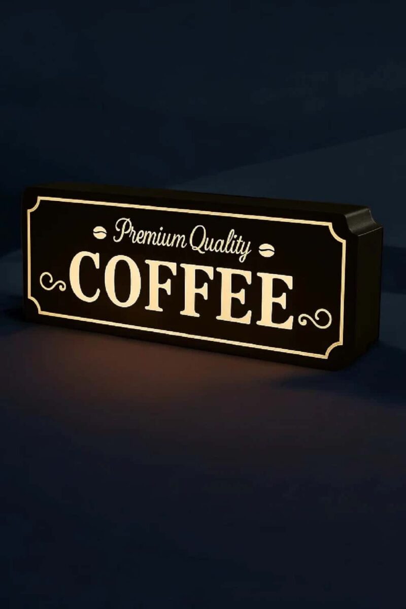 1749071143.jpeg Lumineuse enseigne en bois avec inscription "Coffee" et design vintage, écran LED intégré, parfaite décoration pour café ou intérieur cosy, création artisanale 3D.