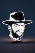 LED lumineuse en forme de portrait d'homme portant un chapeau et une cigarette, éclairée par une lumière blanche sur fond sombre, création unique en 3D.
