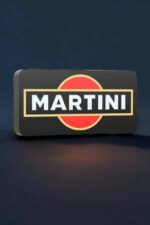 LED lampes 3D personnalisées avec logo Martini, création lumineuse unique en impression 3D, idéale pour décoration ou communication visuelle.