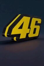 LED lampe 3D personnalisée avec numéro 46 en jaune et noir, création lumineuse unique et moderne.