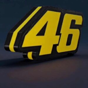 LED lampe 3D personnalisée avec numéro 46 en jaune et noir, création lumineuse unique et moderne.