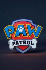 Vignette lumineuse Paw Patrol 3D LED avec logo coloré et design détaillé, idéale pour décoration ou collection, créée par Infinity 3D Print, spécialiste des lampes LED personnalisées et lumineuses.