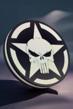 Dessin de skull imprimé en 3D avec éclairage LED, design lumineux et moderne, idéal pour décoration intérieure ou extérieure, par Infinity 3D Print.