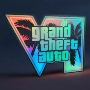 LED décoratif lumineux Grand Theft Auto, illumination colorée, cachet contemporain, création en impression 3D, objet design original, lumière d'ambiance, décoration moderne, jeu vidéo, cadeau geek, style street art.