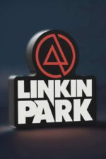 Vignette lumineuse 3D Linkin Park avec logo LED rouge et texte noir et blanc, décoration moderne pour fans de musique, idéale pour chambre ou espace dédié à la musique.