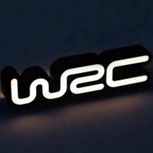 Lumière LED en forme de logo WRC, décoration lumineuse moderne, idéale pour ambiance nocturne, création 3D personnalisée, design unique, éclairage d'ambiance élégant, fabrication artisanale.