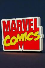 Marvel Comics logo lumineux en LED, créant une décoration moderne et colorée pour votre intérieur ou votre bureau. Parfait pour fans de comics et décoration unique.