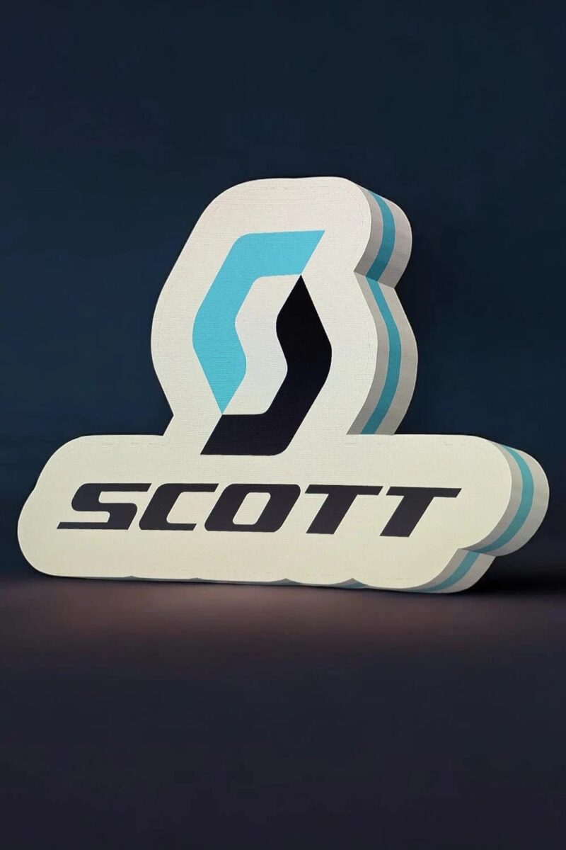 LED logo design 3D imprimé, création lumineuse moderne avec dégradé de couleurs bleues et noires pour décoration d'entreprise ou article promotionnel.