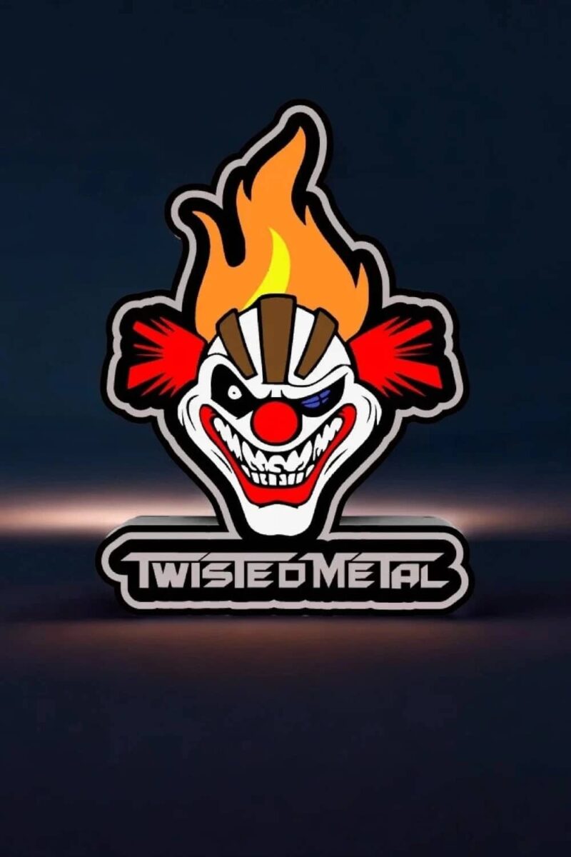 1751439000.jpeg Vasque en acrylique LED avec logo de clown à tête de feu, création lumineuse 3D, design unique, décoration originale pour fans de metal ou d'univers extrêmes.