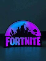 Luminaire LED 3D Fortnite avec silhouette de château et paysage, création lumineuse originale.