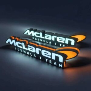 McLaren logo lumineux en 3D, décoration LED pour fans de sport automobile.