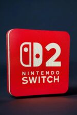 Nintendo Switch logo illuminée en 3D avec éclairage LED, création lumineuse unique, idéale pour décoration intérieure ou gaming, réalisée avec impression 3D.