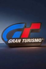GTIN71, logo lumineux 3D Gran Turismo avec éclairage LED bleu et rouge.