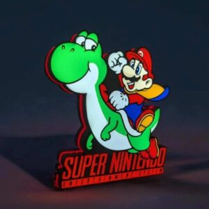 Yoshi et Mario en lampe LED lumineuse inspirée de l’univers Super Nintendo, design 3D excitant, idéale pour décoration, cadeau gamer, éclairage original pour fans de jeux vidéo.