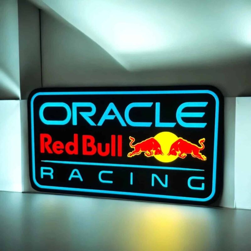 1753423839.jpeg Lampe LED 3D emblématique avec logo Oracle Red Bull Racing, éclairage vibrant pour décoration intérieure ou collection automobile.
