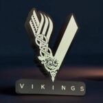 Vikings logo en 3D imprimé avec éclairage LED, création lumineuse 3D, art décoratif moderne, décoration intérieure originale, technologie d'impression 3D avancée, design Viking stylisé, objet de collection unique, décoration murale design.