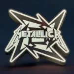 Metallica logo en création lumineuse LED 3D avec design graphique moderne et éclairage éclatant.