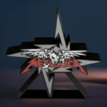 Metallica logo en 3D avec éclairage LED, créatif et lumineux, parfait pour décoration murale ou collection musicale, fabriqué par Infinity 3D Print.