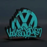 Véritable lampe LED 3D en forme de logo Volkswagen avec éclairage phosphorescent, créant une ambiance moderne et originale, parfaite pour la décoration intérieure ou un cadeau unique.