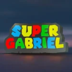 Sculpture lumineuse 3D "Super Gabriel" avec LED colorées, création personnalisée et originale pour décor intérieur.