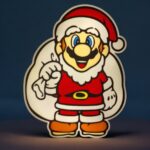 LED en forme de Super Mario déguisé en Père Noël avec éclairage lumineux, décoration 3D pour Noël ou fêtes, création lumineuse unique et originale.